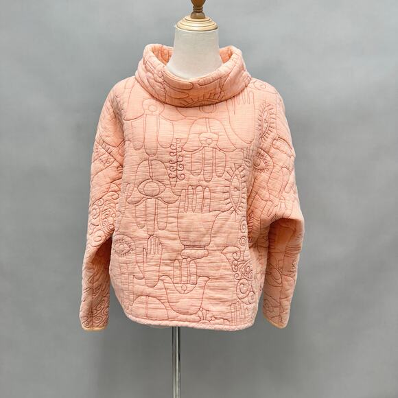 Oscilatey Quilt Funnel Neck Orange Pullover with Hasma/Evil Eye Size Medium - Picture 14 of 14